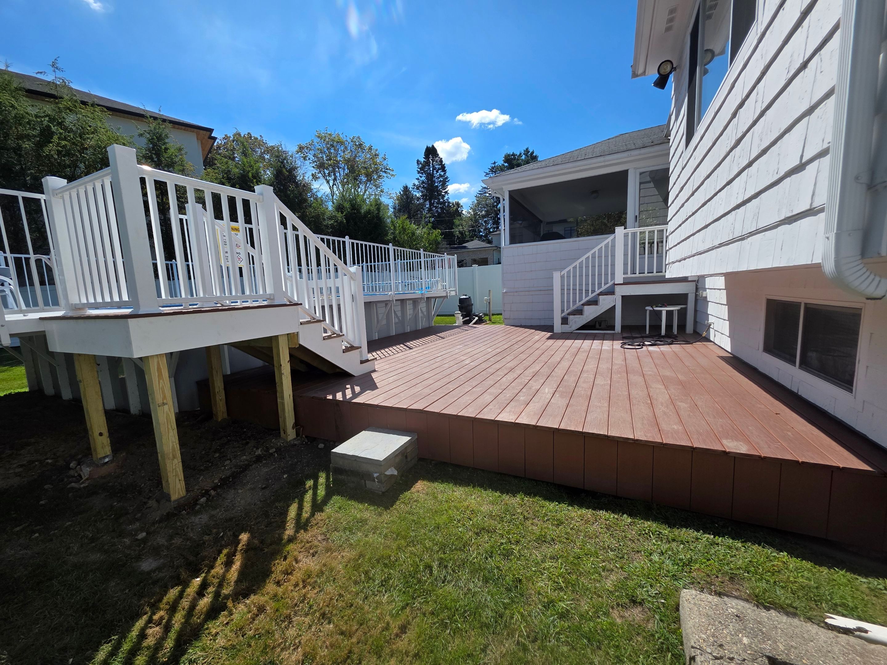 After Decks in Newton, MA - Partial Deck Rebuild & Pool Stairs